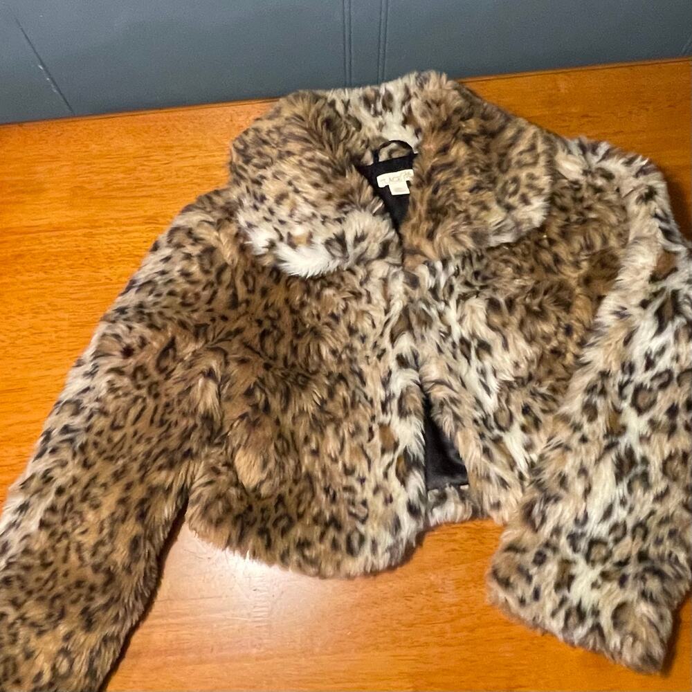 Vintage Y2K Children’sPlace Fur Leopard Cropped Jacket Girls Medium 7/8 NWOT ‘07